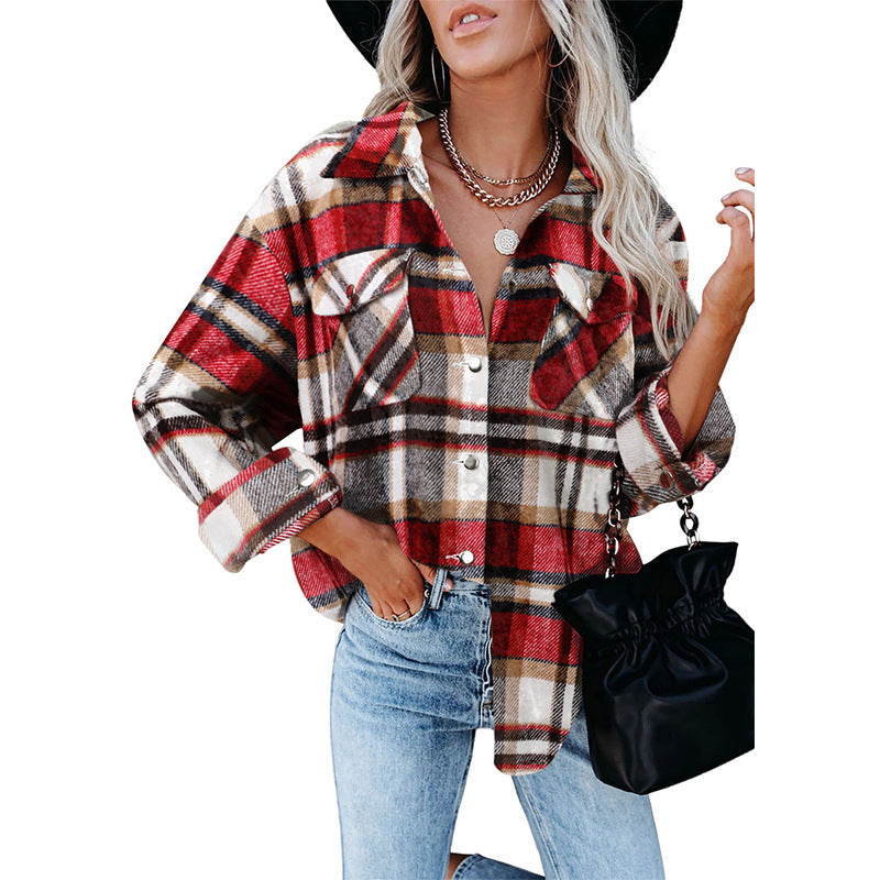 Damen Oversized Hemdjacke im karrierten Flanell-Look mit Brusttaschen Shop Nory