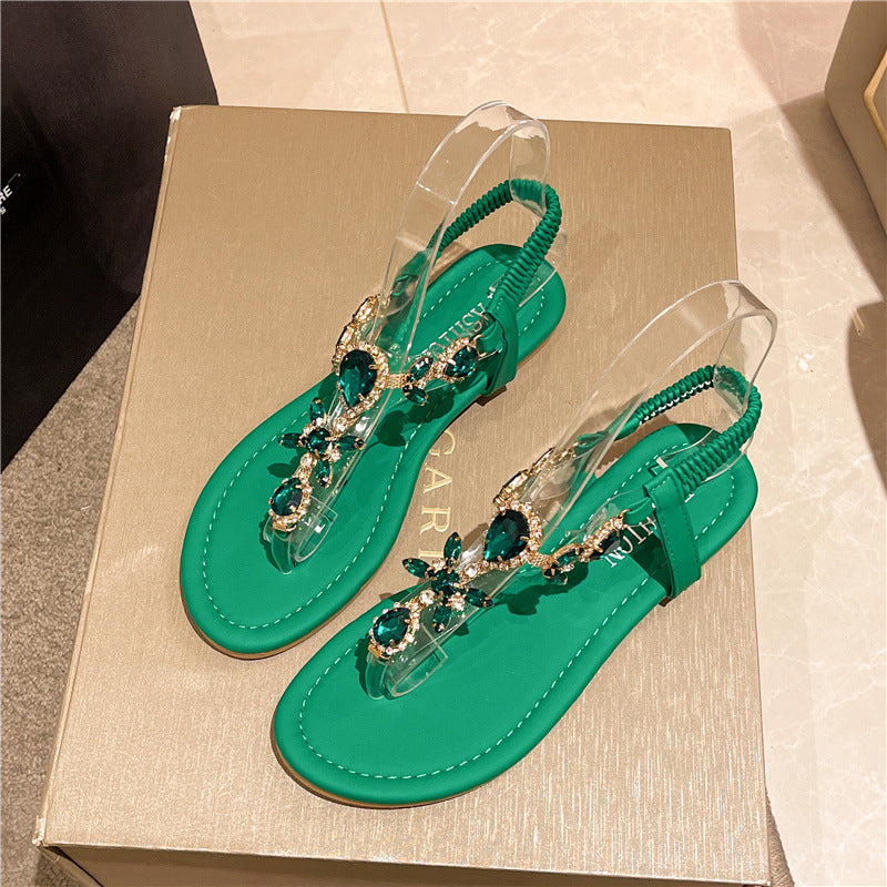 Damen elegante Zehentrenner-Sandalen mit funkelndem Strass