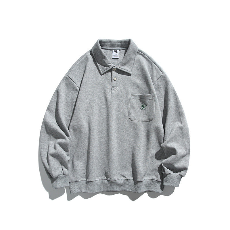 Unisex Oversize-Poloshirt-Sweatshirt mit Brusttasche und Rippsaum Shop Nory
