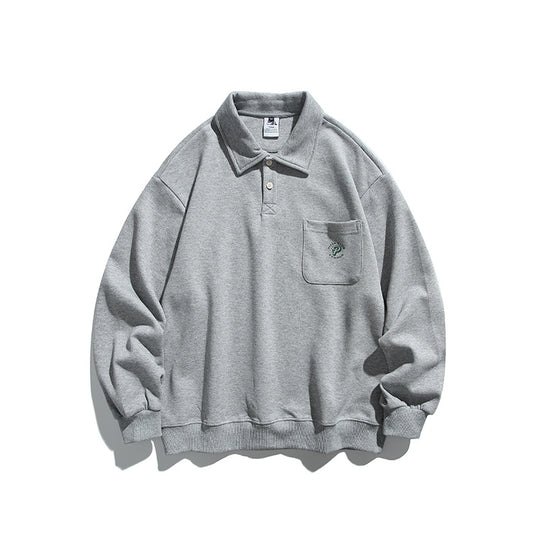 Unisex Oversize-Poloshirt-Sweatshirt mit Brusttasche und Rippsaum Shop Nory