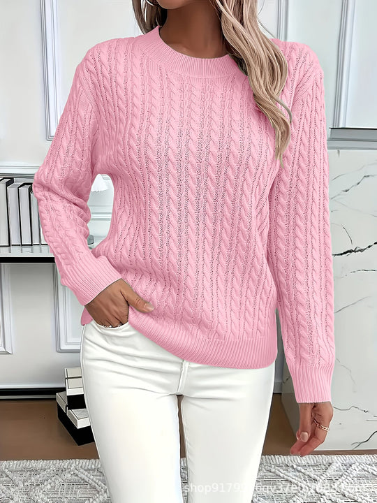 Damen Feinstrick-Pullover mit Zopfmuster und Rundhalsausschnitt Shop Nory