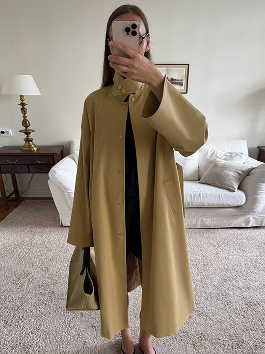 Damen Maxilanger Oversize-Trenchcoat mit Stehkragen und verdeckter Druckknopfleiste Shop Nory