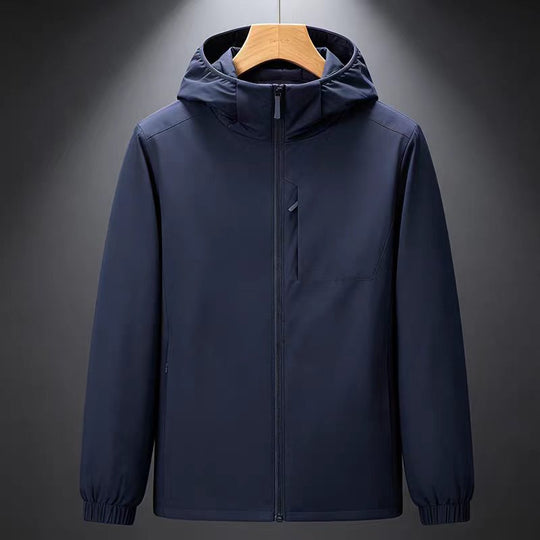 Herren Leichte wasserdichte Softshell-Regenjacke mit Kapuze und versteckter Brusttasche Shop Nory