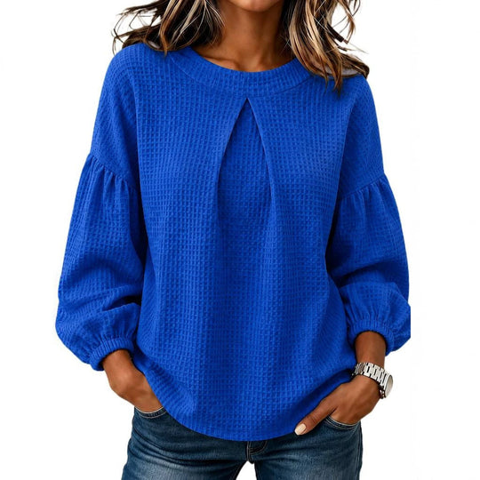Damen Waffelstrick-Longsleeve mit Balloonärmeln und Vordernaht-Schlitz Shop Nory