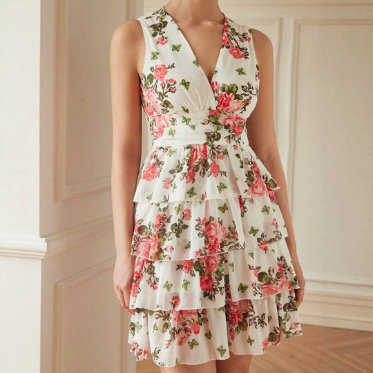 Damen Sommerliches Kleid mit Rüschen und floralem Muster