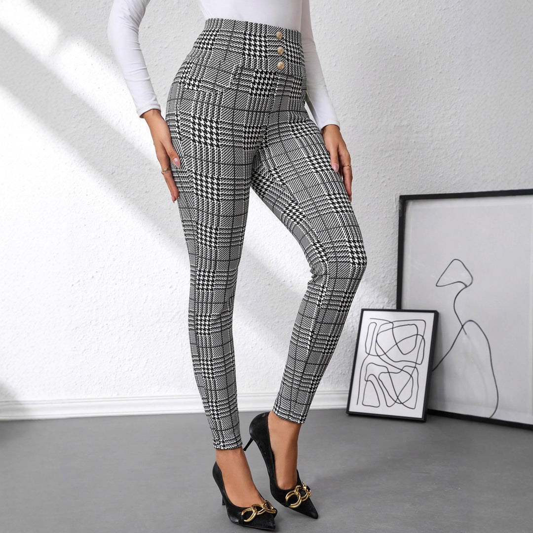 Damen Hochtaillierte Slim-Fit Businesshose mit Glencheck-Muster und Stretch Shop Nory