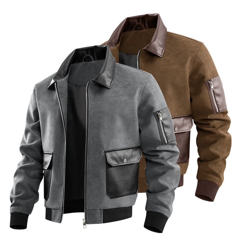 Herren Modische Kunstleder-Bomberjacke mit zahlreichen Taschen Shop Nory