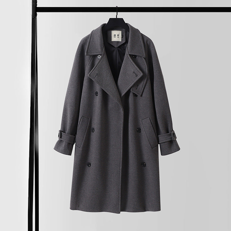 Herren Dramatisch geschnittener Doppelreihiger Wollmix-Longcoat mit Kragenlaschen und Bindegürtel Shop Nory
