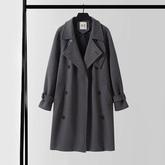 Herren Dramatisch geschnittener Doppelreihiger Wollmix-Longcoat mit Kragenlaschen und Bindegürtel Shop Nory