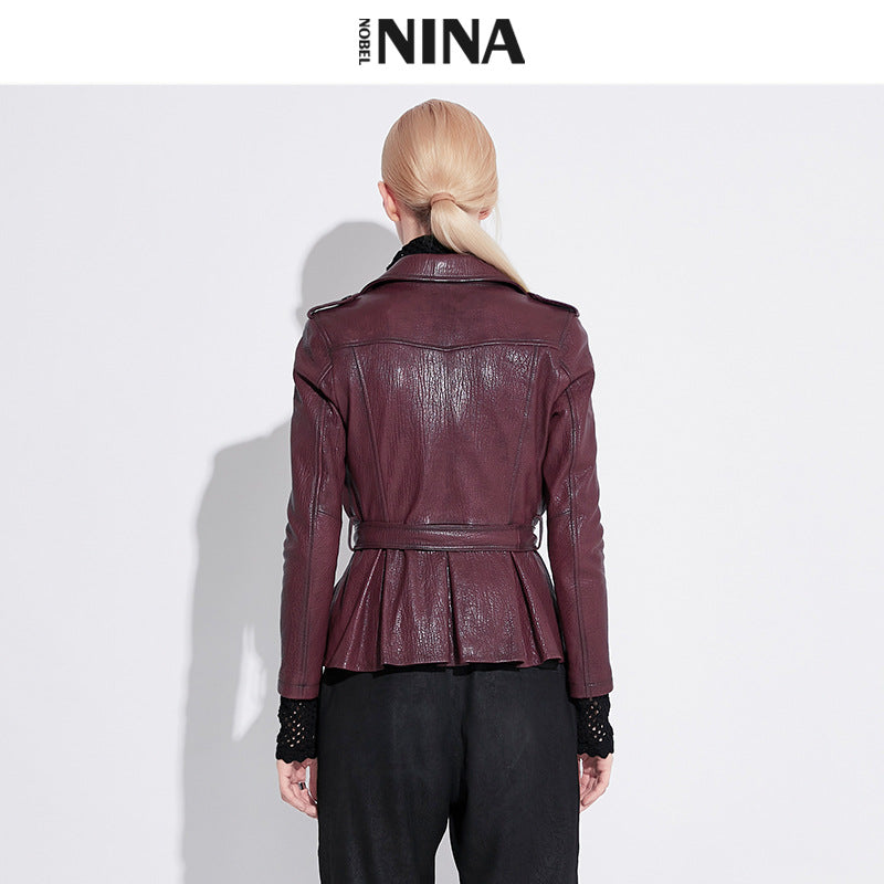 Damen Stylische Lederbikerjacke mit tailliertem Schnitt Shop Nory