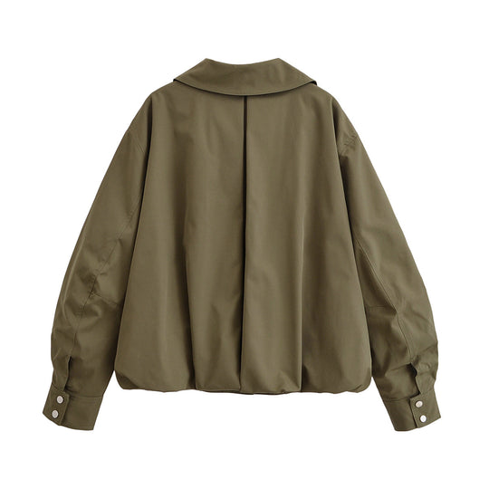 Damen Oversize-Bomberjacke mit Taillenriemen und Stehkragen Shop Nory