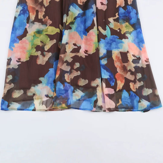 Damen Plissiertes Chiffon-Midikleid mit Aquarellprint, taillierter Silhouette und Ballonärmeln Shop Nory