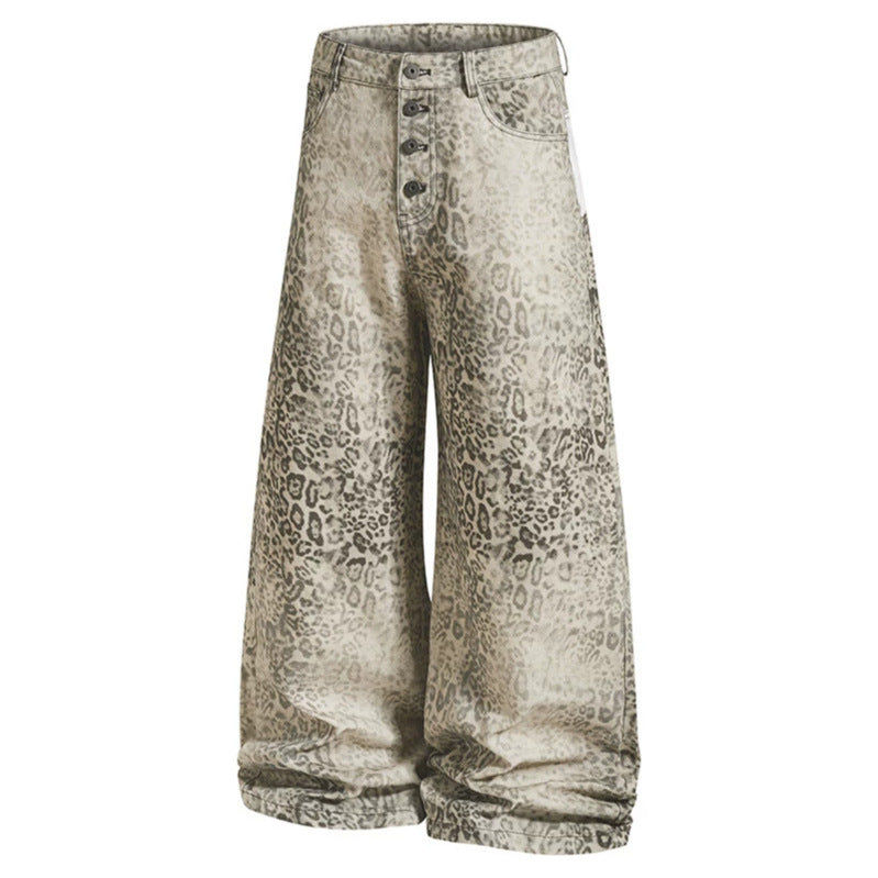 Damen Hochtaillierte Balloon-Jeans im Animalprint mit weitem Culotte‑Schnitt und Knopfleiste Shop Nory