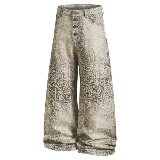 Damen Hochtaillierte Balloon-Jeans im Animalprint mit weitem Culotte‑Schnitt und Knopfleiste Shop Nory