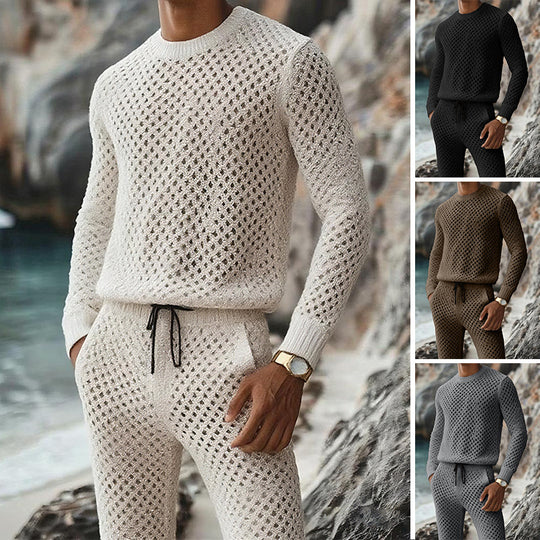 Herren Strukturstrick-Pullover mit feinmaschigem Lochmuster und Rundhals Shop Nory
