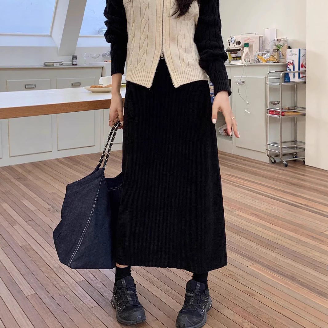 Damen Langer Cordrock mit hohem Bund und Rippstruktur Shop Nory