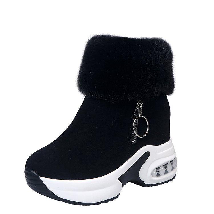Damen Keilabsatz-Sneaker-Stiefelette mit Teddy-Kragen und Reißverschluss Shop Nory