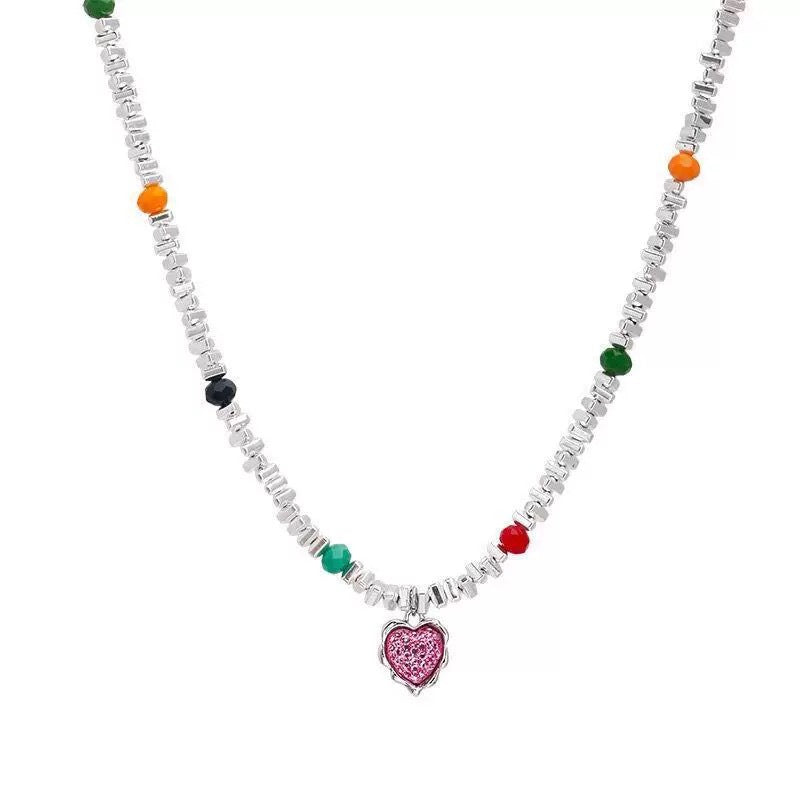 Damen Kette mit Herz-Anhänger und bunten Akzenten Shop Nory