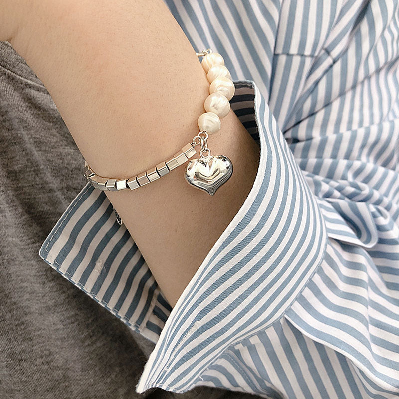 Damen Charm-Armband mit Herz und Perlen Shop Nory