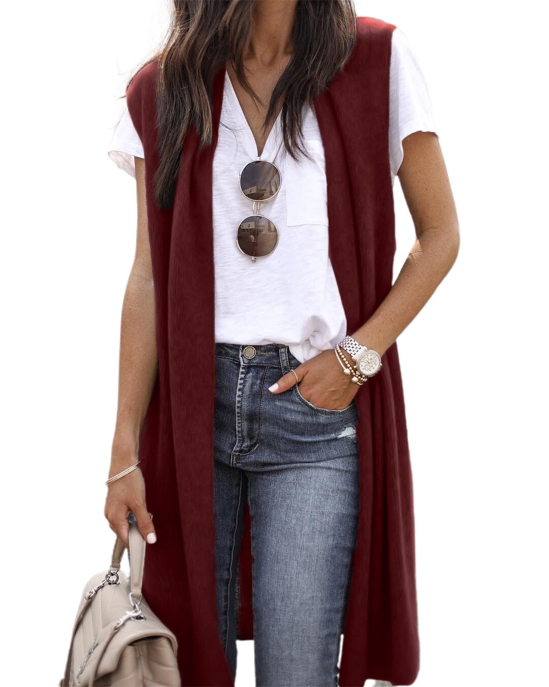 Damen Strickweste im lässigen Oversized-Design mit offenen Fronten und kurzer Ärmellänge