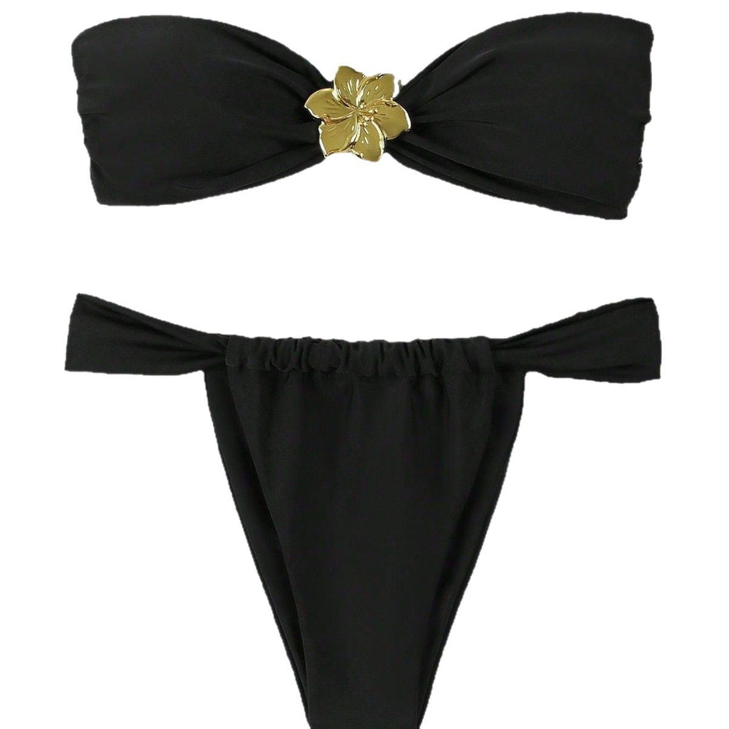 Damen Bandeau-Bikini mit eleganter Goldschließe