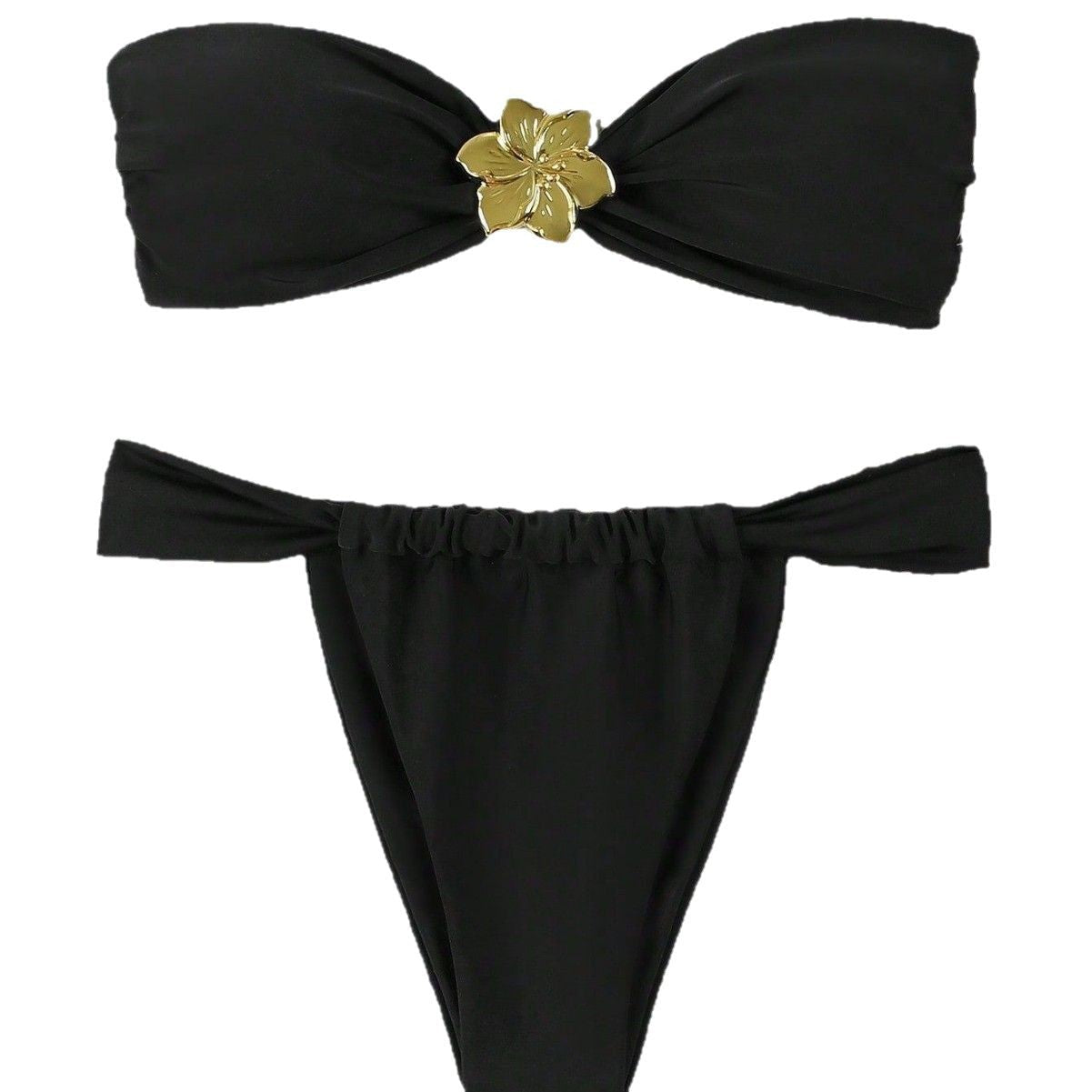 Damen Bandeau-Bikini mit eleganter Goldschließe