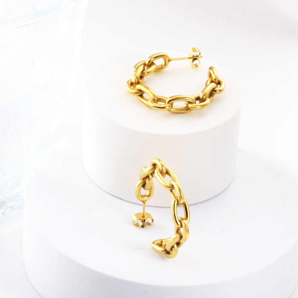 Damen Edelstahl Creolen mit modernem Gliederdesign Shop Nory