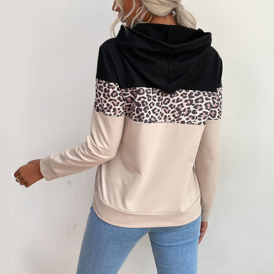 Damen Kapuzensweatshirt mit Leoprint-Besatz und Kängurutasche Shop Nory