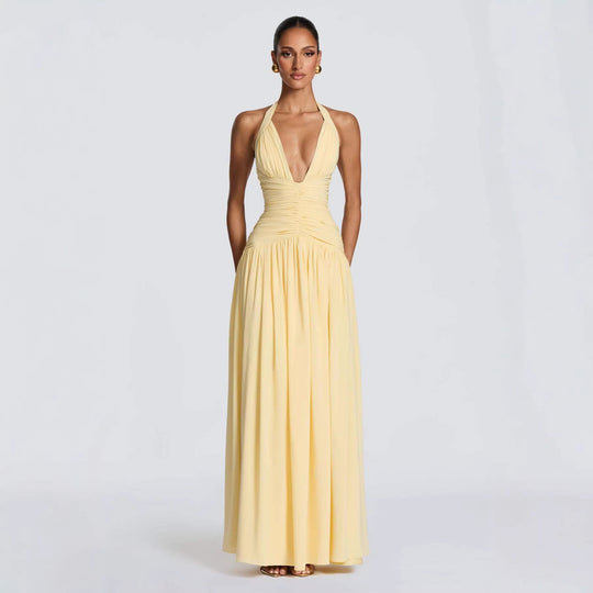 Damen Elegantes Maxikleid mit halterlosem Ausschnitt und raffiniertem Faltenwurf