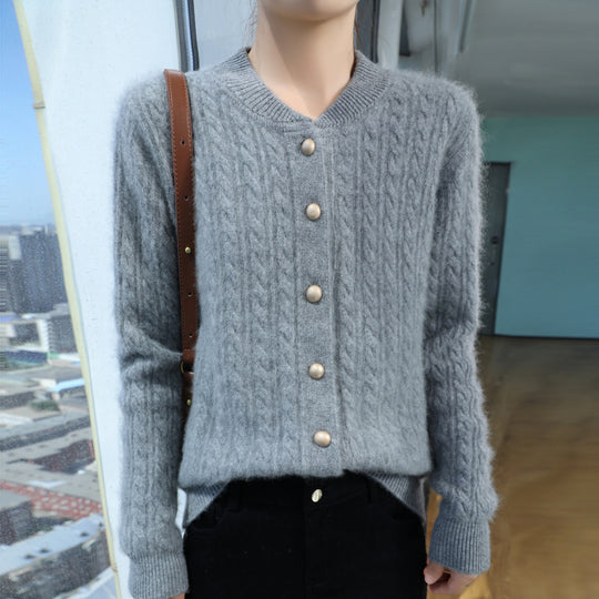 Damen Leichter Zopfstrick-Cardigan in Mohair‑Optik mit dekorativen Perlmuttknöpfen Shop Nory