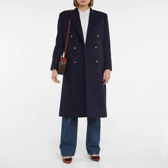 Damen Doppelreihiger Wollmix-Longcoat mit Epauletten und strukturierter Tailoring-Silhouette Shop Nory