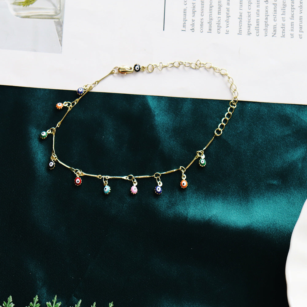Damen Fußkettchen mit bunten Augen-Anhängern und eleganter Gliederkette Shop Nory