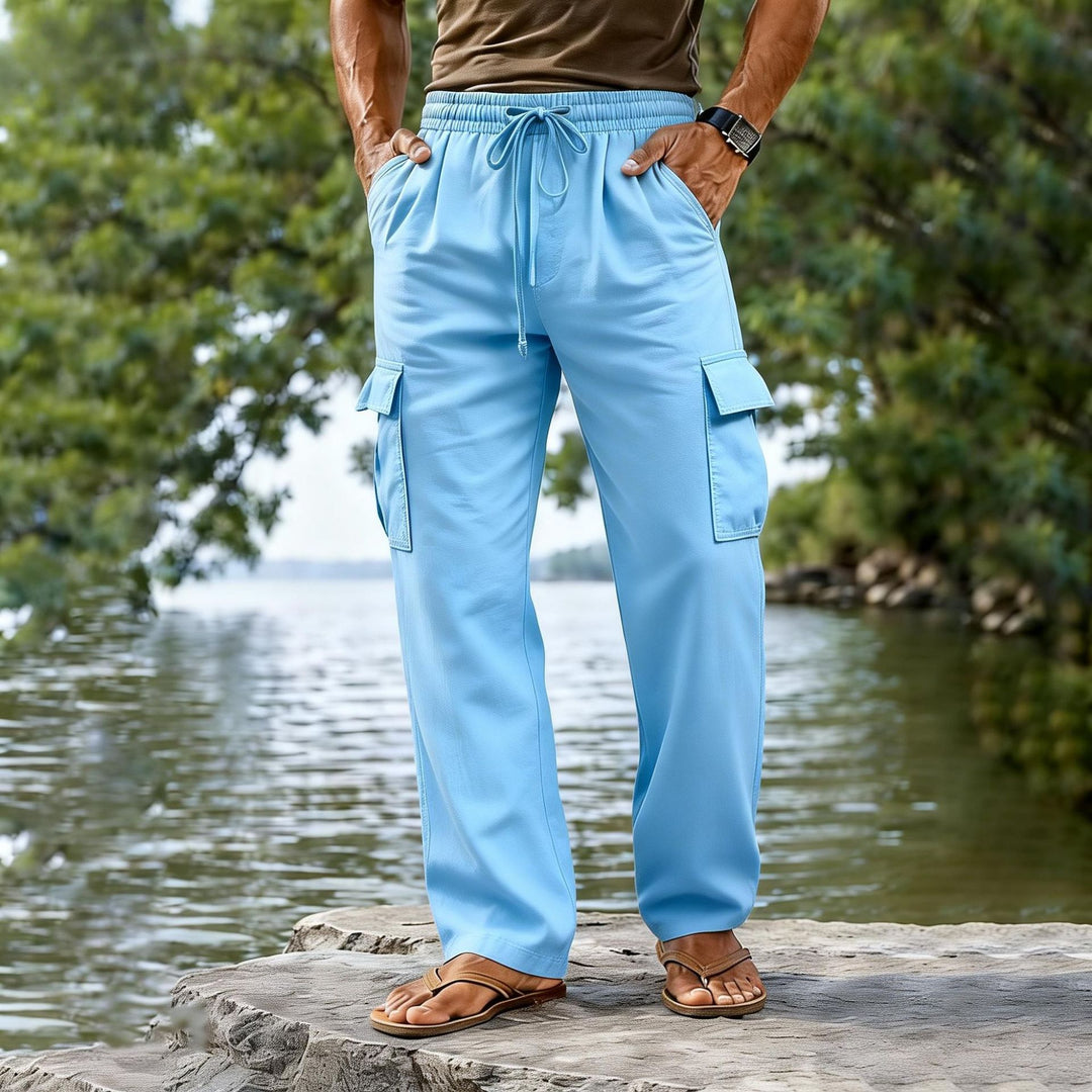 Herren leichte Cargo-Freizeithose mit elastischem Tunnelzugbund und geradem Bein Shop Nory