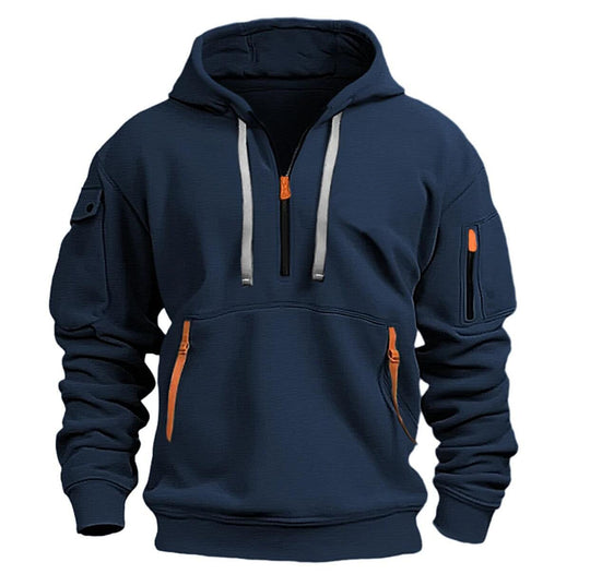 Herren nan funktionaler Kapuzenpullover mit halbem Reißverschluss, verschließbaren Taschen und Ärmel-Tasche Shop Nory