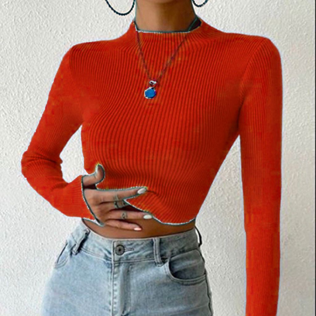 Damen Gerippter Cropped Feinstrickpullover mit Stehkragen Shop Nory
