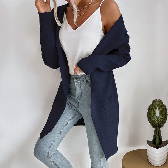 Damen Langer gerippter Cocoon-Cardigan aus leichtem Feinstrick mit Eingrifftaschen Shop Nory