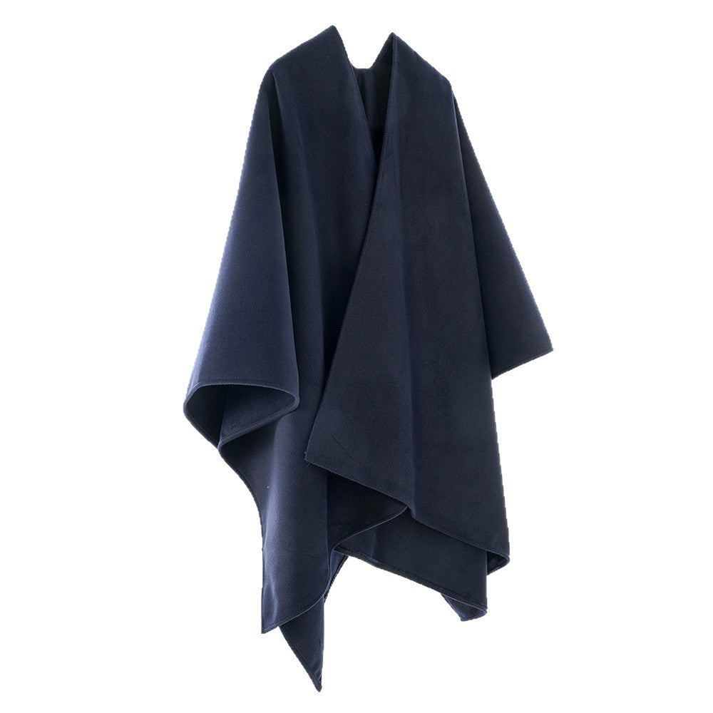 Damen Minimalistischer Wickel-Cape aus Wollmix mit V-Ausschnitt und asymmetrischem Saum Shop Nory