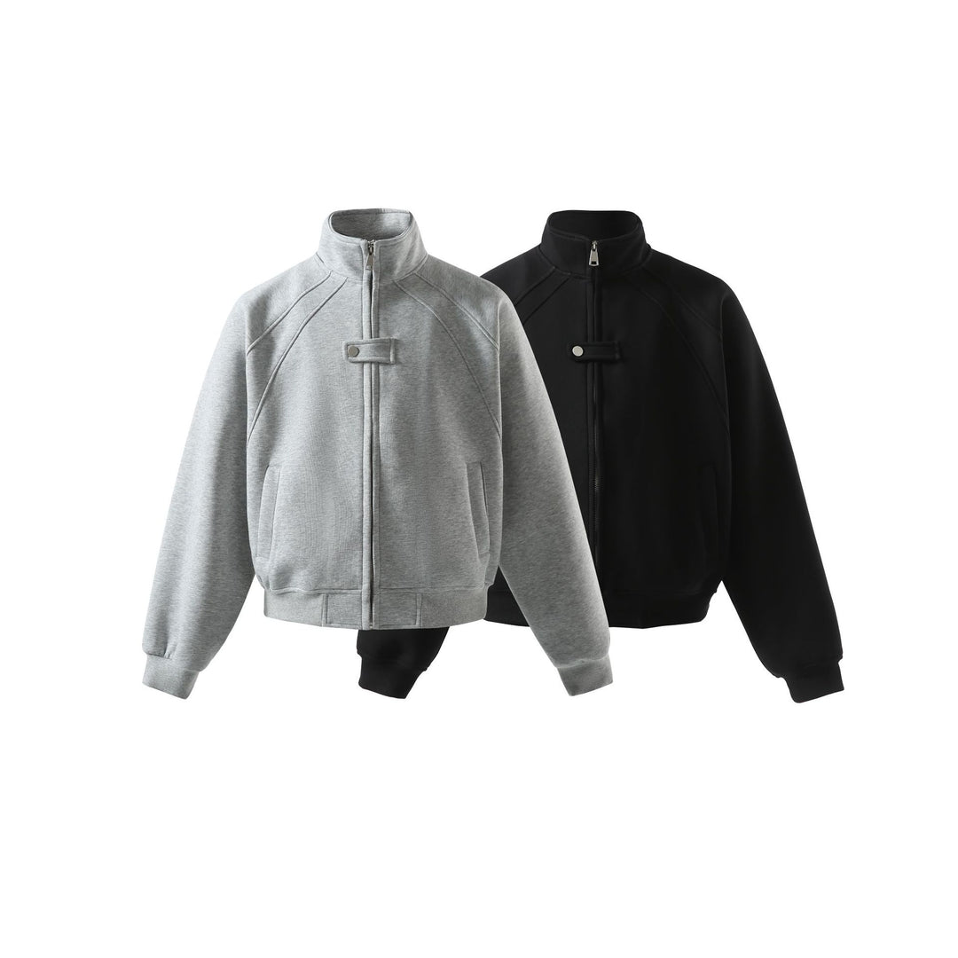 Unisex Kurz geschnittene Sweatblousonjacke mit hohem Stehkragen und Druckknopf‑Riegel Shop Nory