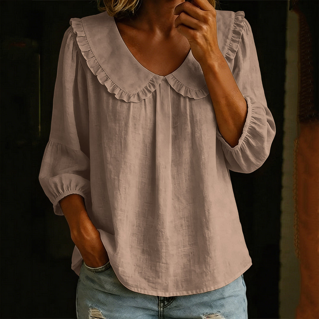 Damen Lockeres Tunika-Blusenshirt mit extra großem Rüschkragen Shop Nory