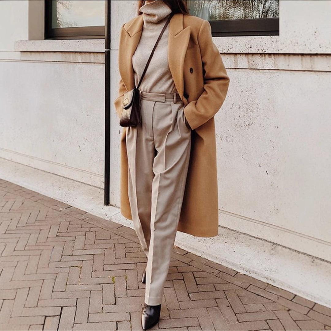 Frauen Doppelreiher Wollmischung Mantel mit oversized Schnitt und breiten Revers Shop Nory