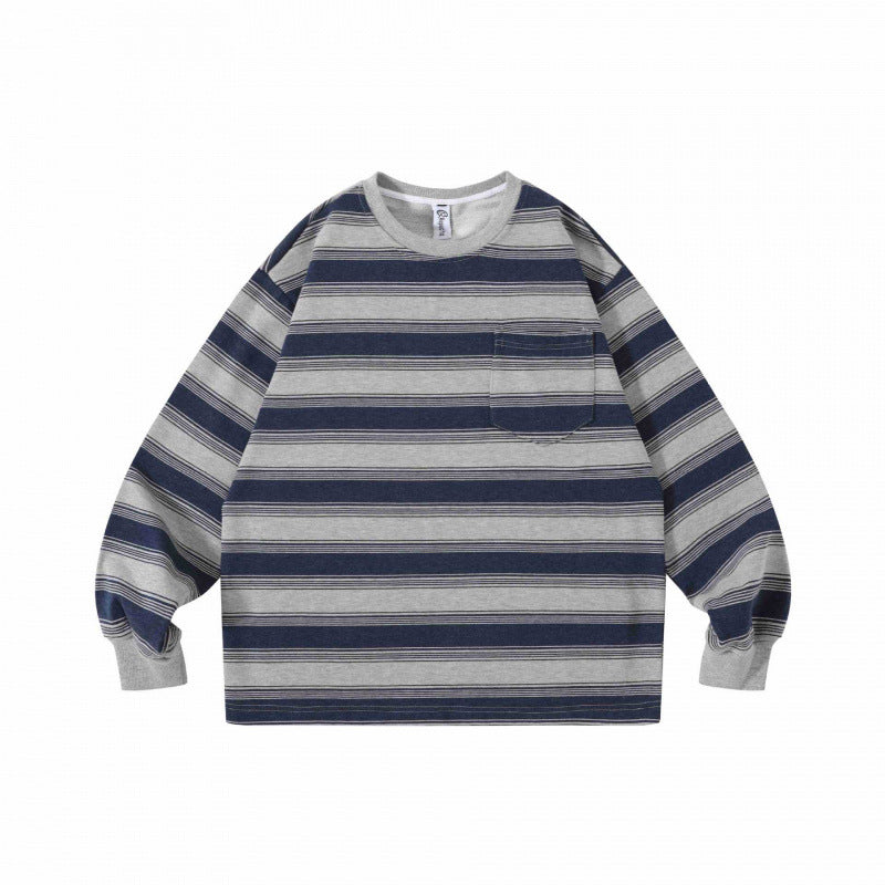 Unisex Oversize Streifen-Sweatshirt mit Brusttasche und Rundhals Shop Nory