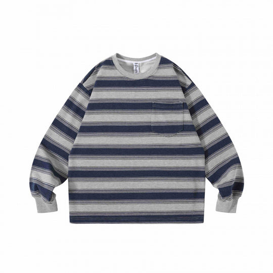 Unisex Oversize Streifen-Sweatshirt mit Brusttasche und Rundhals Shop Nory