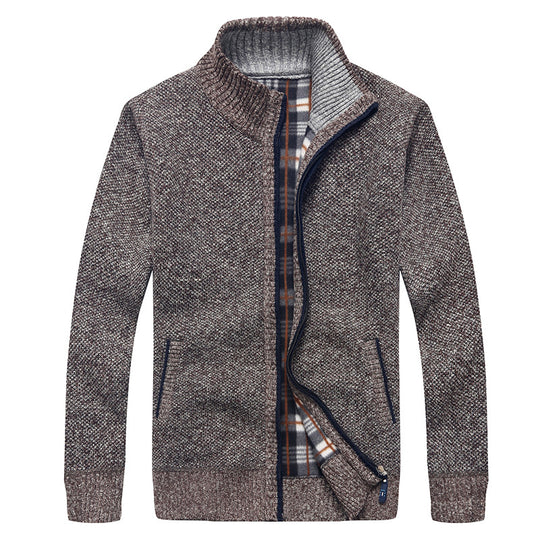 Herren Gefütterte Strick-Zipjacke mit Stehkragen und karierter Fleece-Innenseite Shop Nory