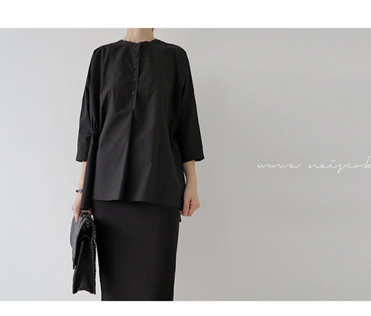 Damen Oversized-Bluse mit Stehkragen, ballonförmiger Silhouette und 3/4-Ärmeln Shop Nory
