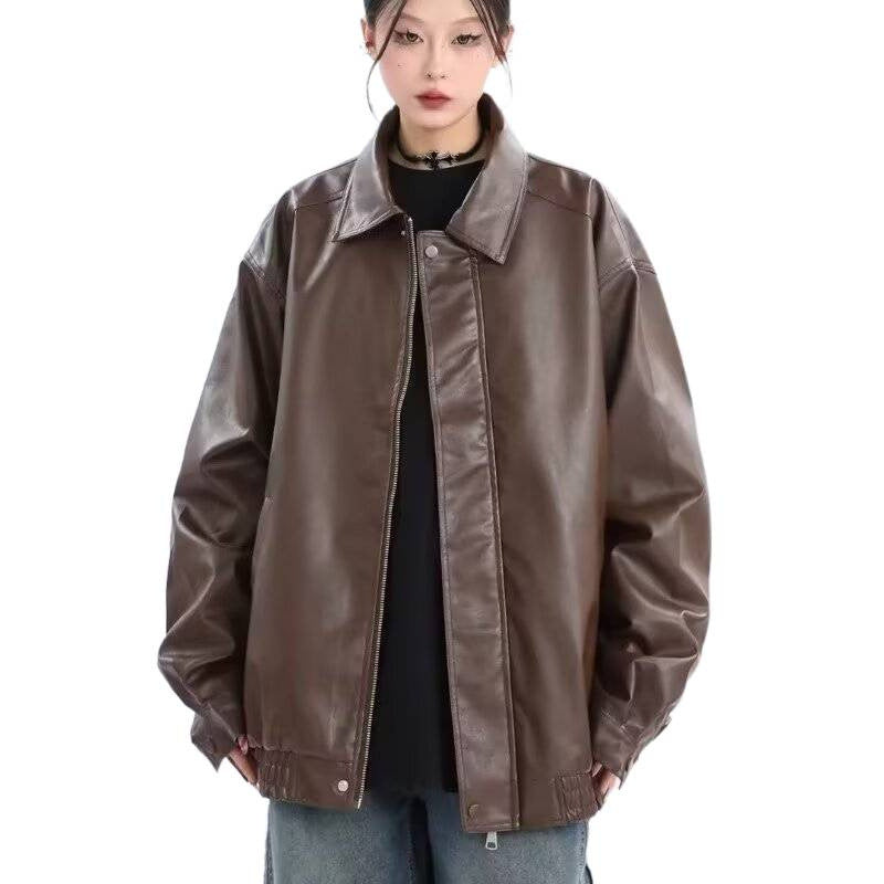 Damen Oversized Kunstleder-Blouson mit elastischem Saum und Hemdkragen Shop Nory