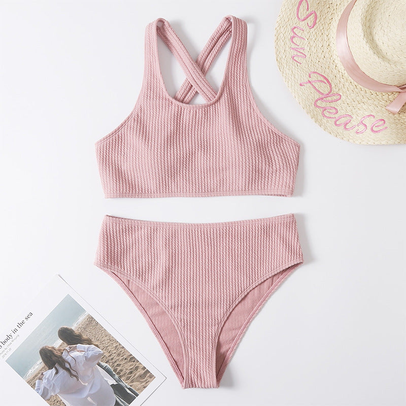 Damen Hochtaillierter Bikini mit geschickt überkreuzten Trägern Shopnory