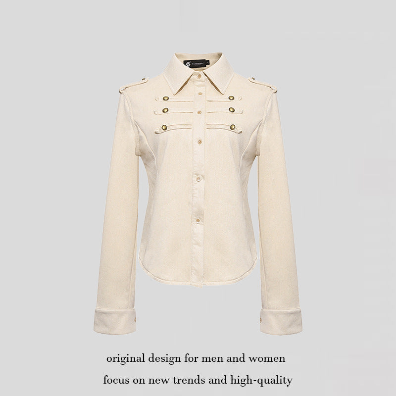 Damen Militärische Velours‑Optik Jacke mit Schulterklappen und Zierriegeln Shop Nory