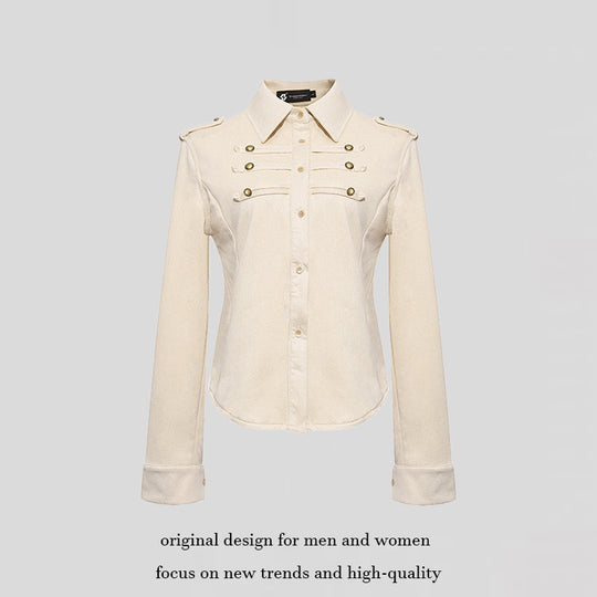 Damen Militärische Velours‑Optik Jacke mit Schulterklappen und Zierriegeln Shop Nory