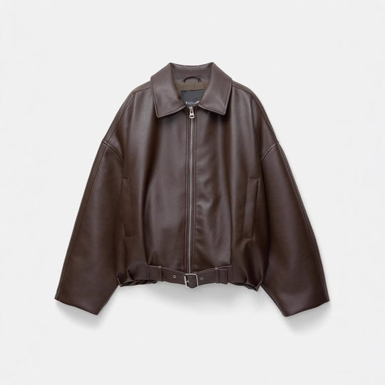 Damen Modische Kunstlederjacke mit Bauchgurt