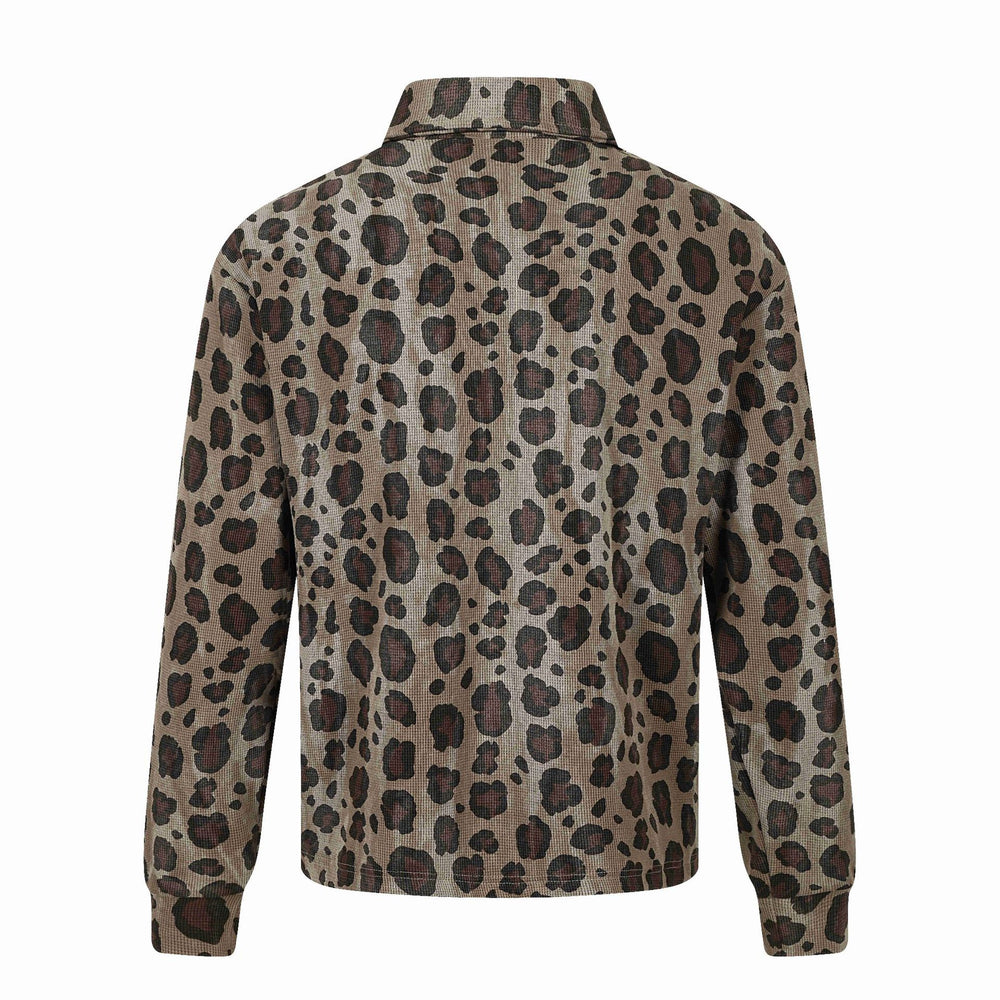 Damen Langärmeliges Poloshirt mit Waffelstruktur, Knopfleiste und Animal-Print Shop Nory